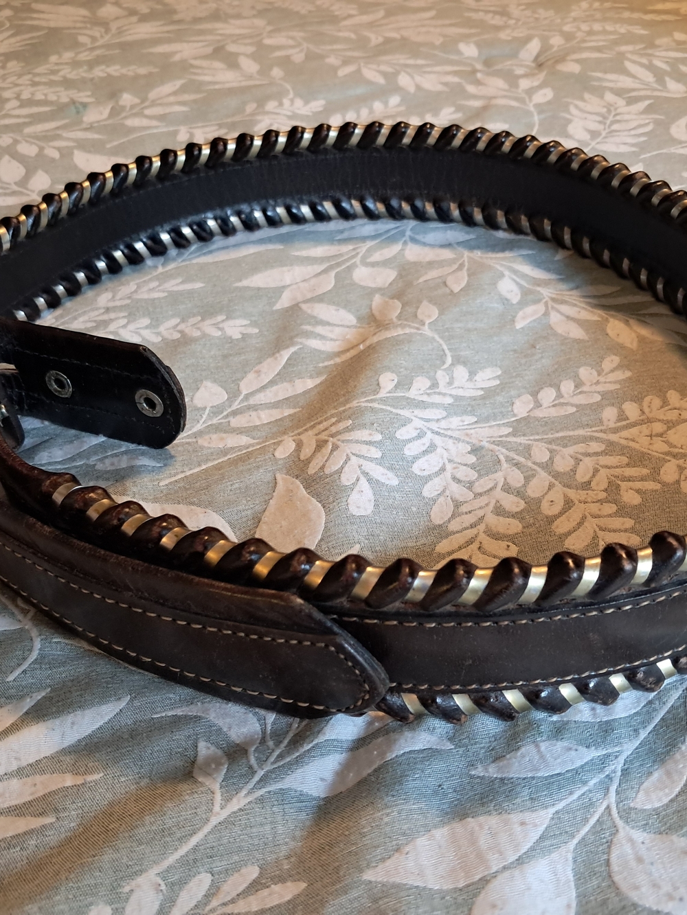 Unisex Leather Belt in Dark Brown with Silver Accent